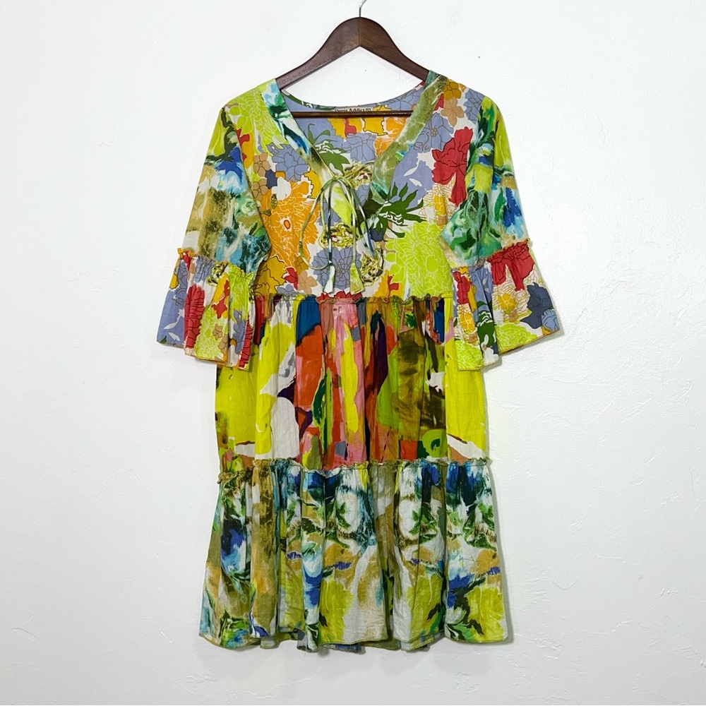 Dress Addict Dress 100% Cotton Boho Tiered Colorful Sundress Sz S